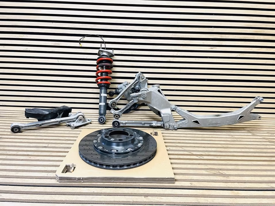 Porsche GT3 RS ceramic brake disc, shock absorber, control arm